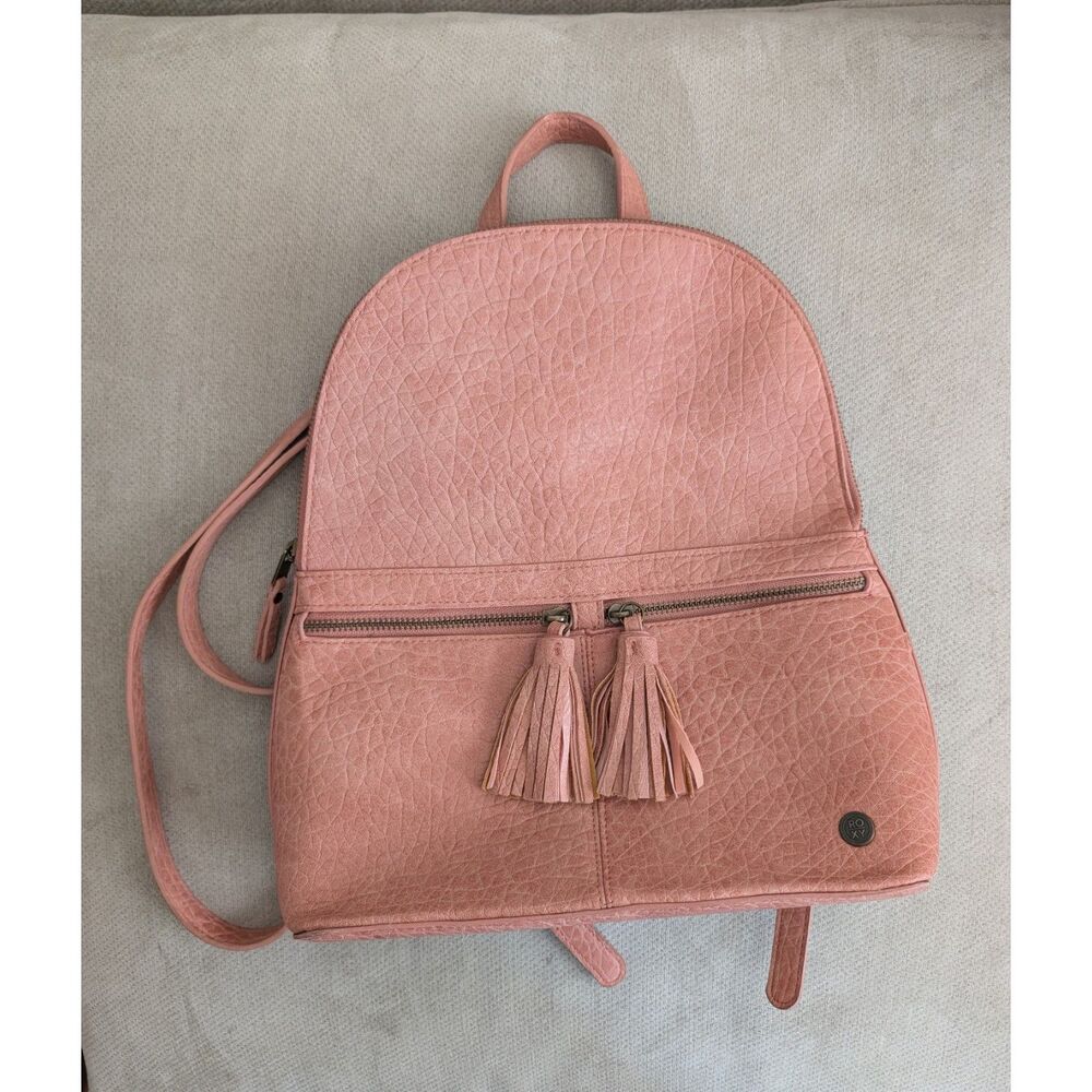 Roxy Pink Pebbled Faux Leather Backpack Purse Tassel Zip Boho